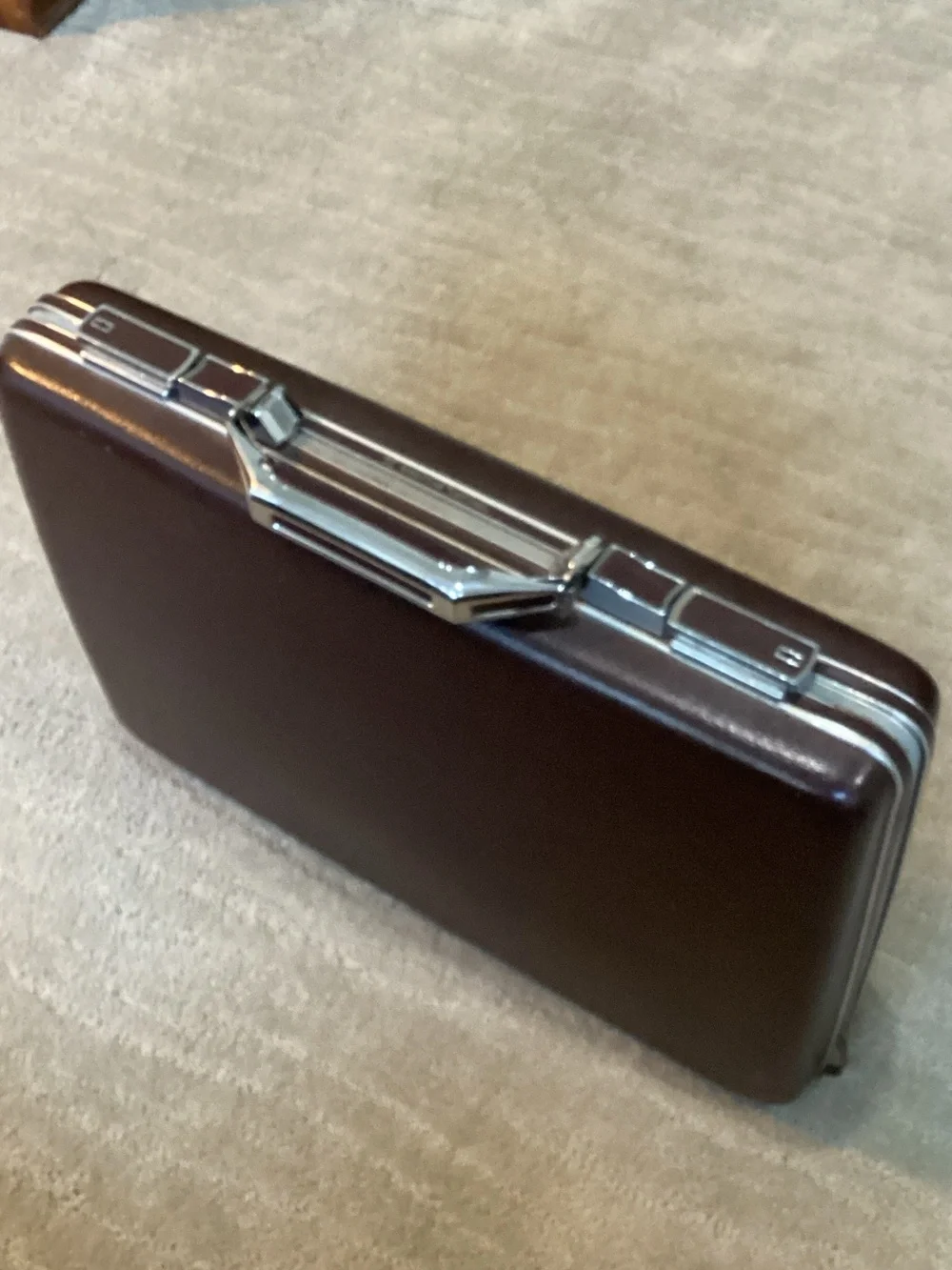 American Tourister Men's Hard-Shell Briefcase in Dark Brown with Silver Trim